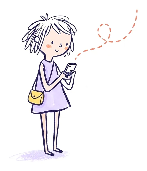 A mum looking at her phone as she posts a pickup