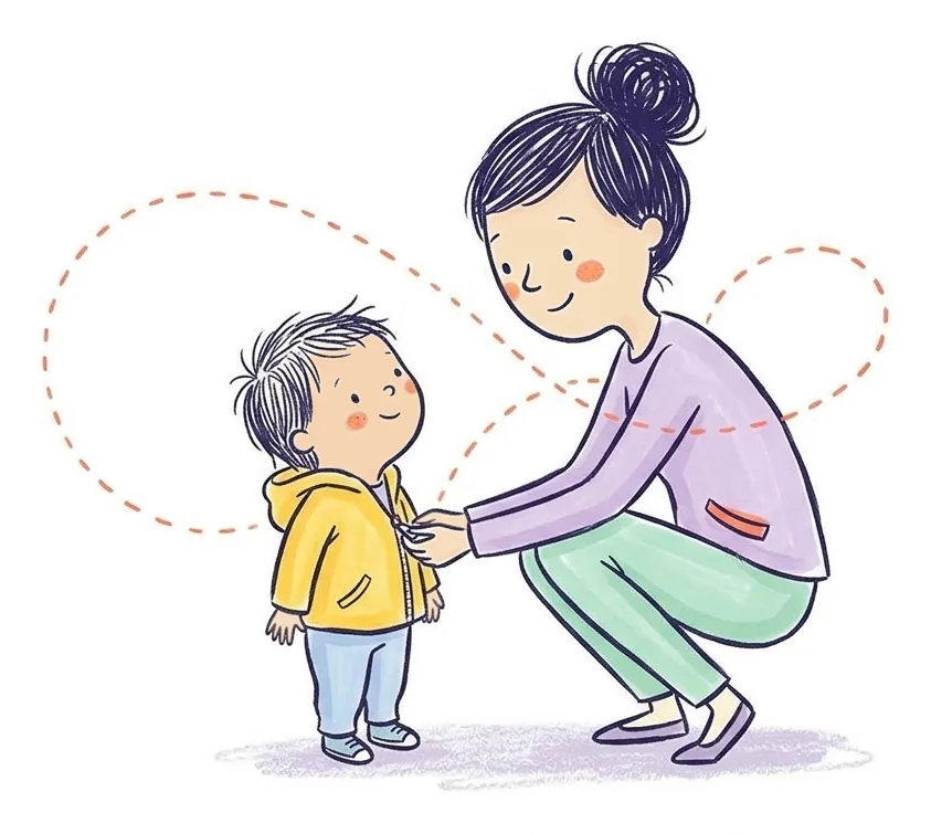 Parent zipping a child’s jacket before school pickup
